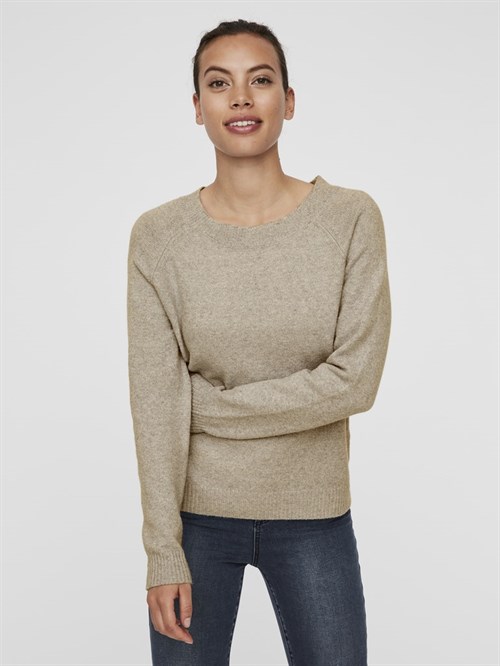 Doffy-strikbluse-beige-melange-Vero Moda